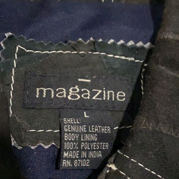 magazine genuine suede patch work croped size L black leather jacket - Picture 3 of 10